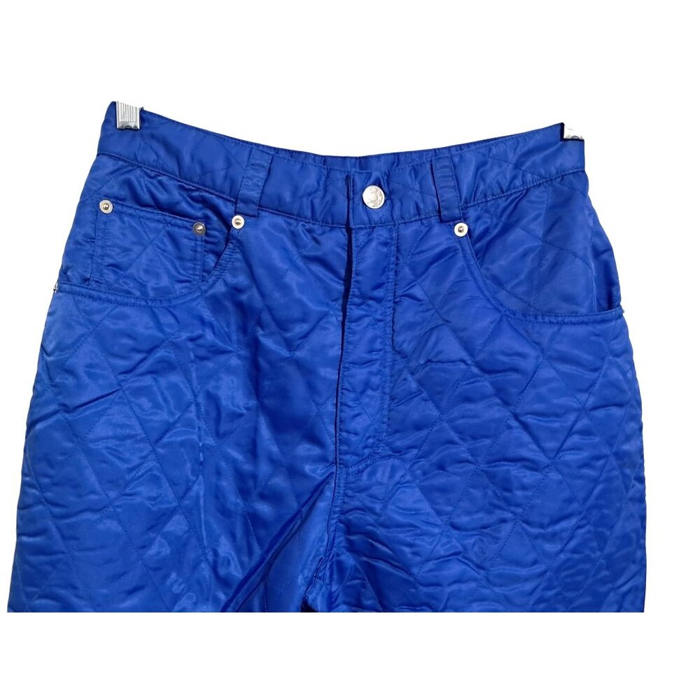 Vtg 80s Mellow Yellow Quilted Pants‎ Ski Snow Winter Womens T3 Blue - Picture 6 of 9